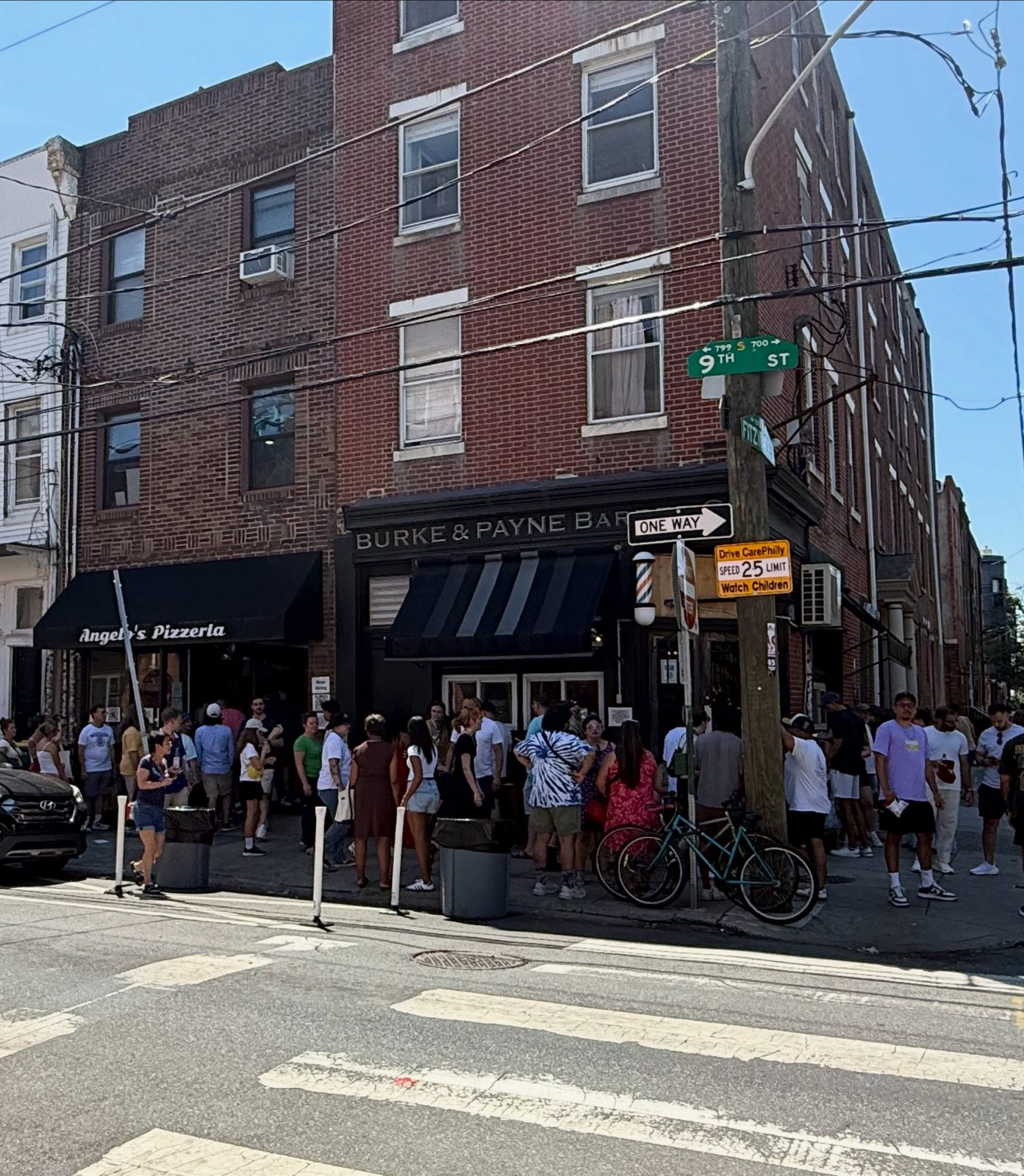 Restaurant exterior at Angelo’s Pizzeria in South Philadelphia