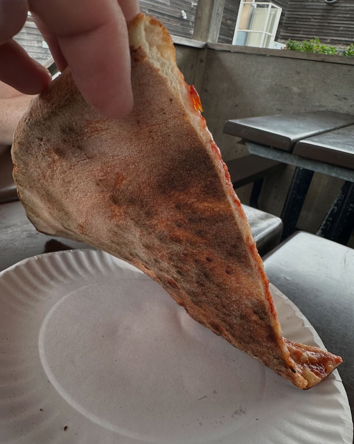 Underside of the pizza crust at Bay Village Pizza in Long Beach Island