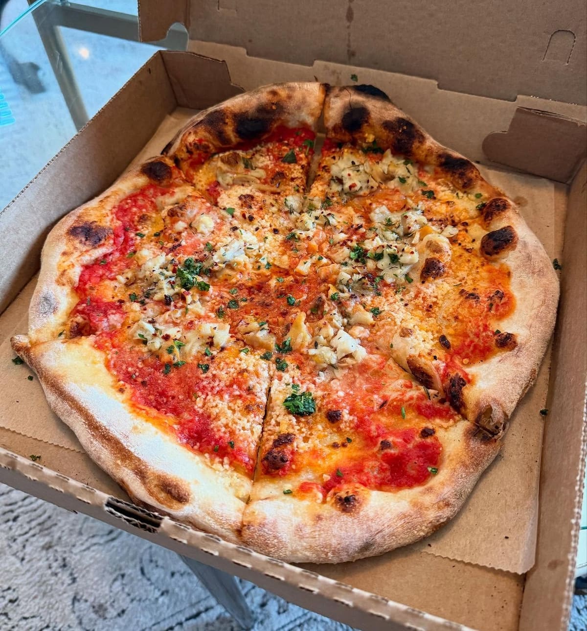 Whole pizza at Brewer’s Fork in Charlestown