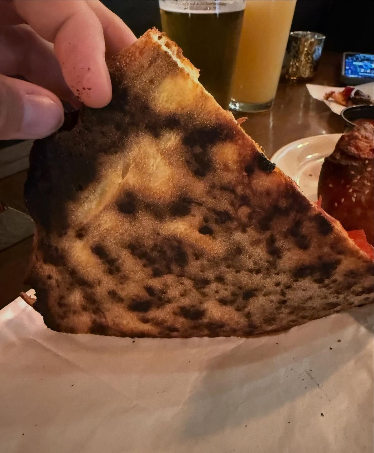 Underside of the pizza crust at Brooklyn DOP in Park Slope