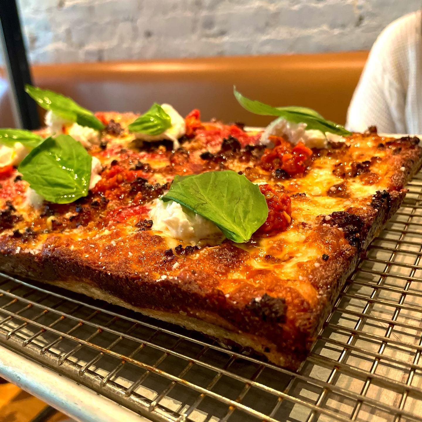 Side profile of the pizza crust at Emmy Squared Pizza