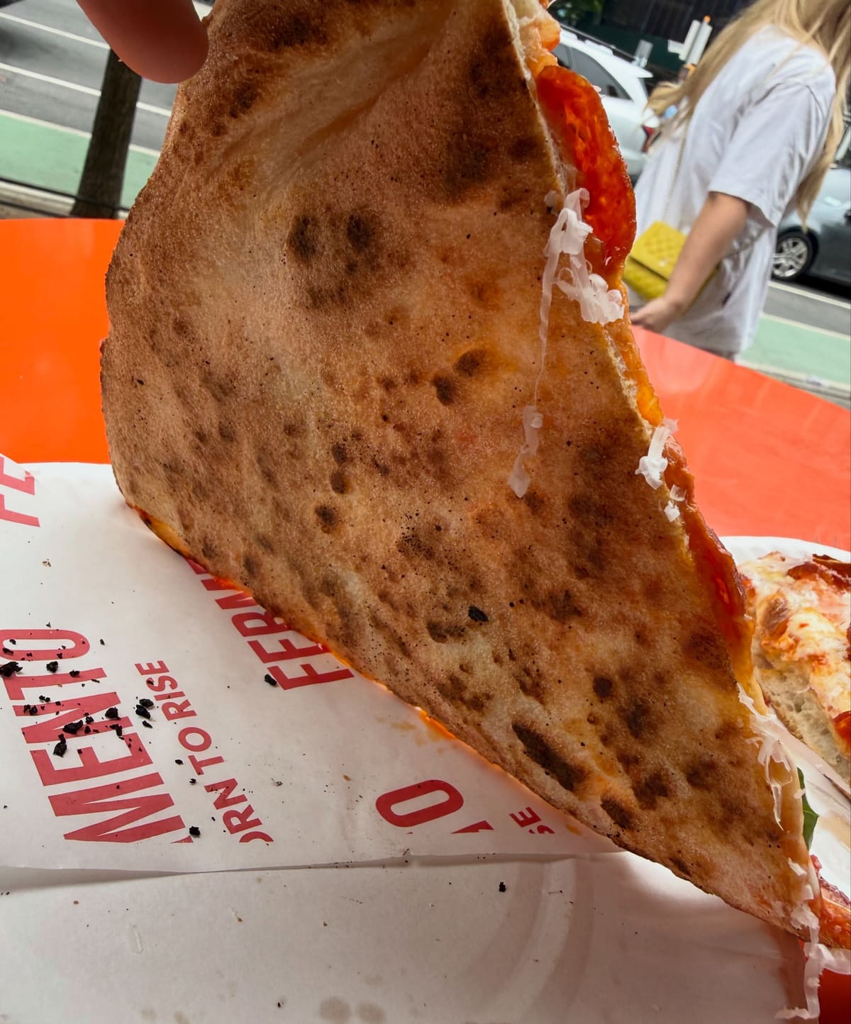 Underside of the pizza crust at Fermento in West Village