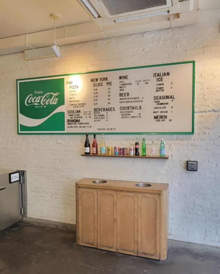 Restaurant interior at Fini Pizza in Williamsburg
