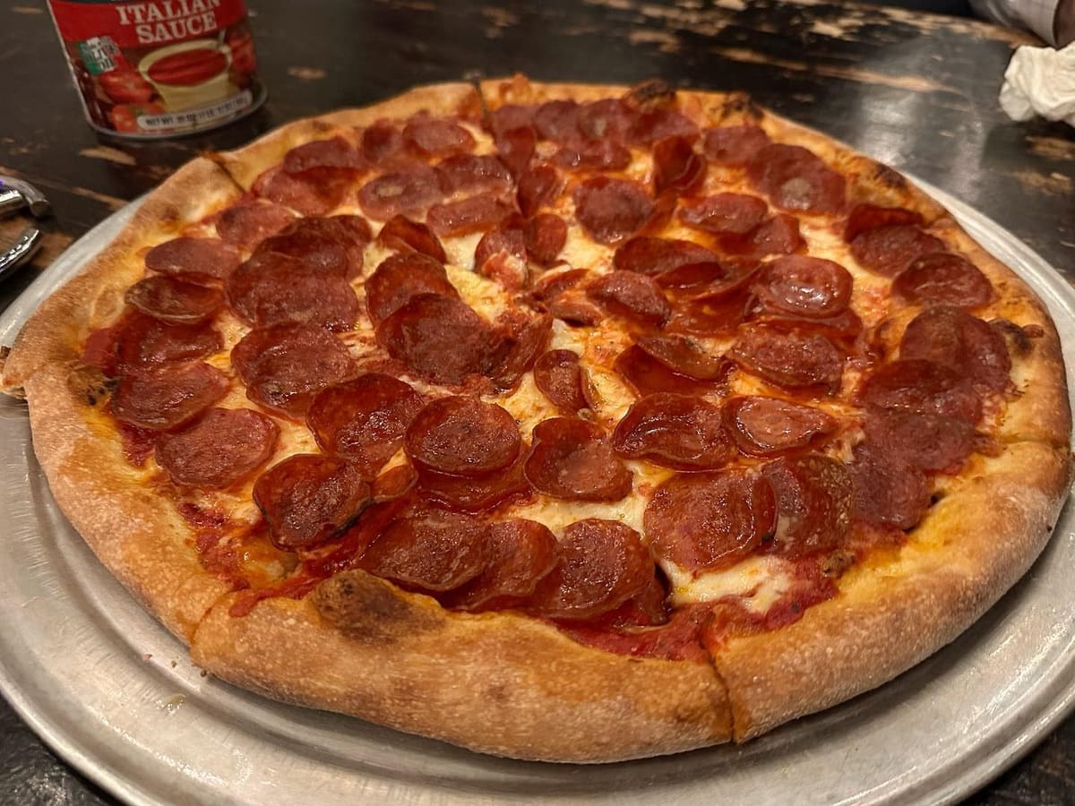 Whole pizza at Fireside Pizza