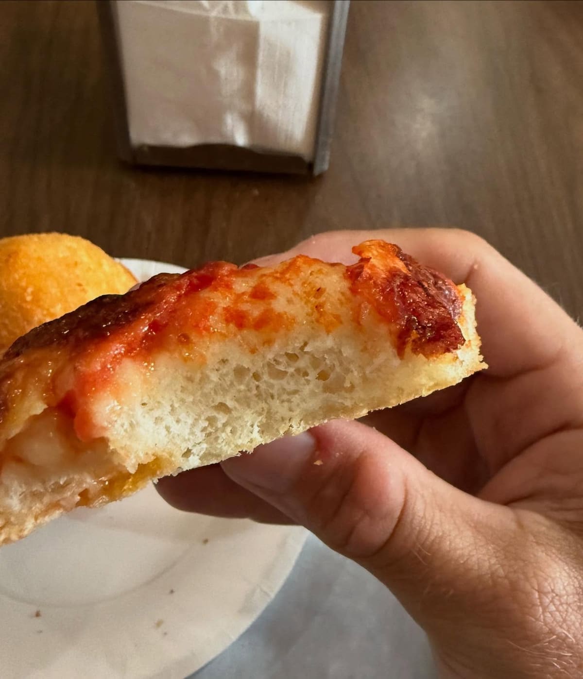Side profile of the pizza crust at Galleria Umberto in North End