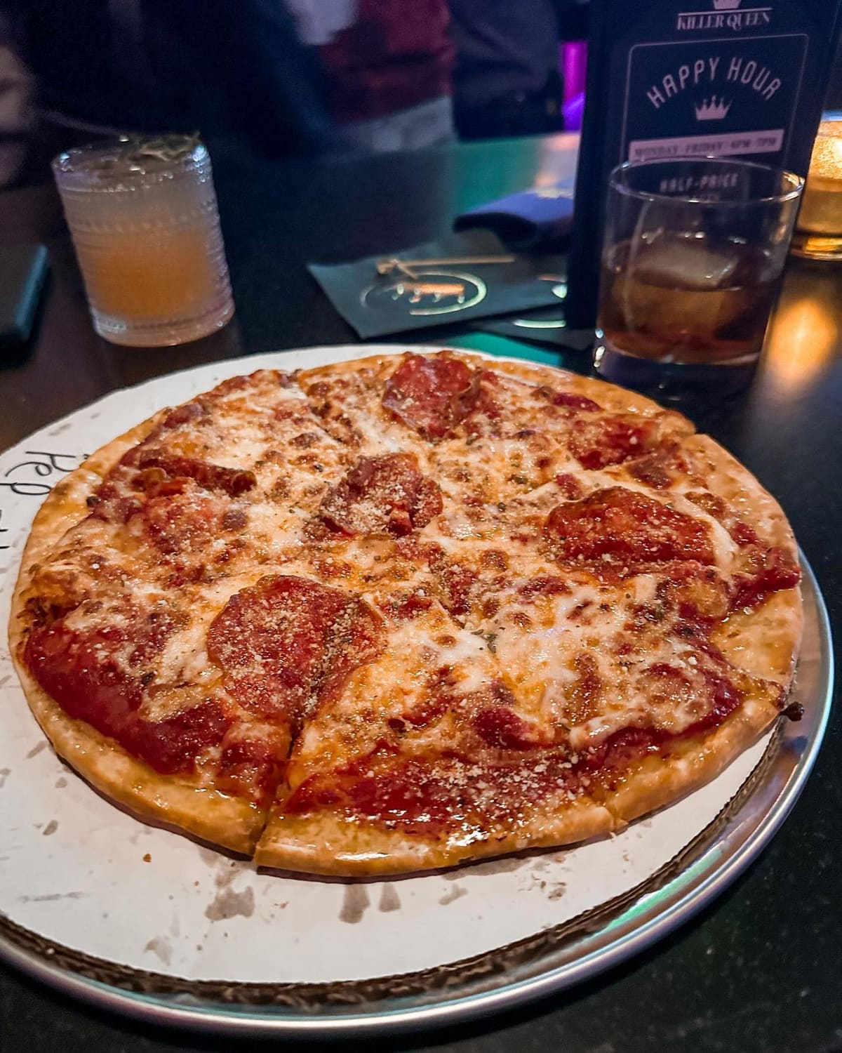 Whole pizza at Killer Queen