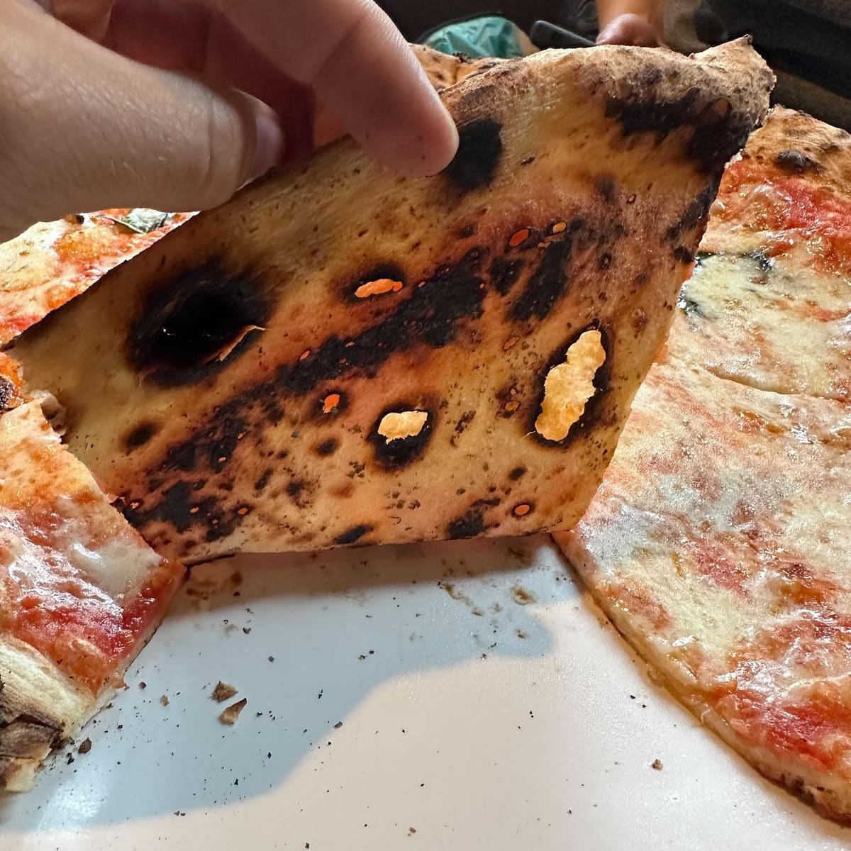 Underside of the pizza crust at L’Antica Pizzeria Da Michele