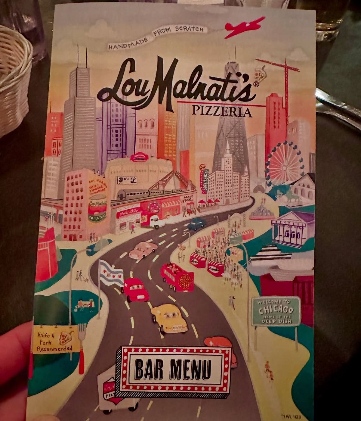 Restaurant menu artwork at Lou Malnati’s in Chicago