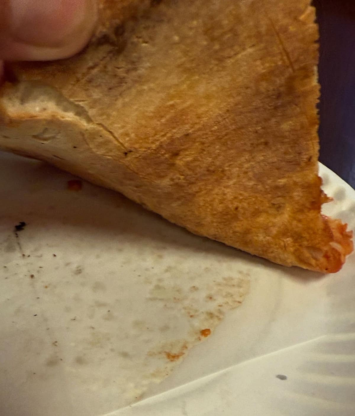 Underside of the pizza crust at Luigi’s Pizza