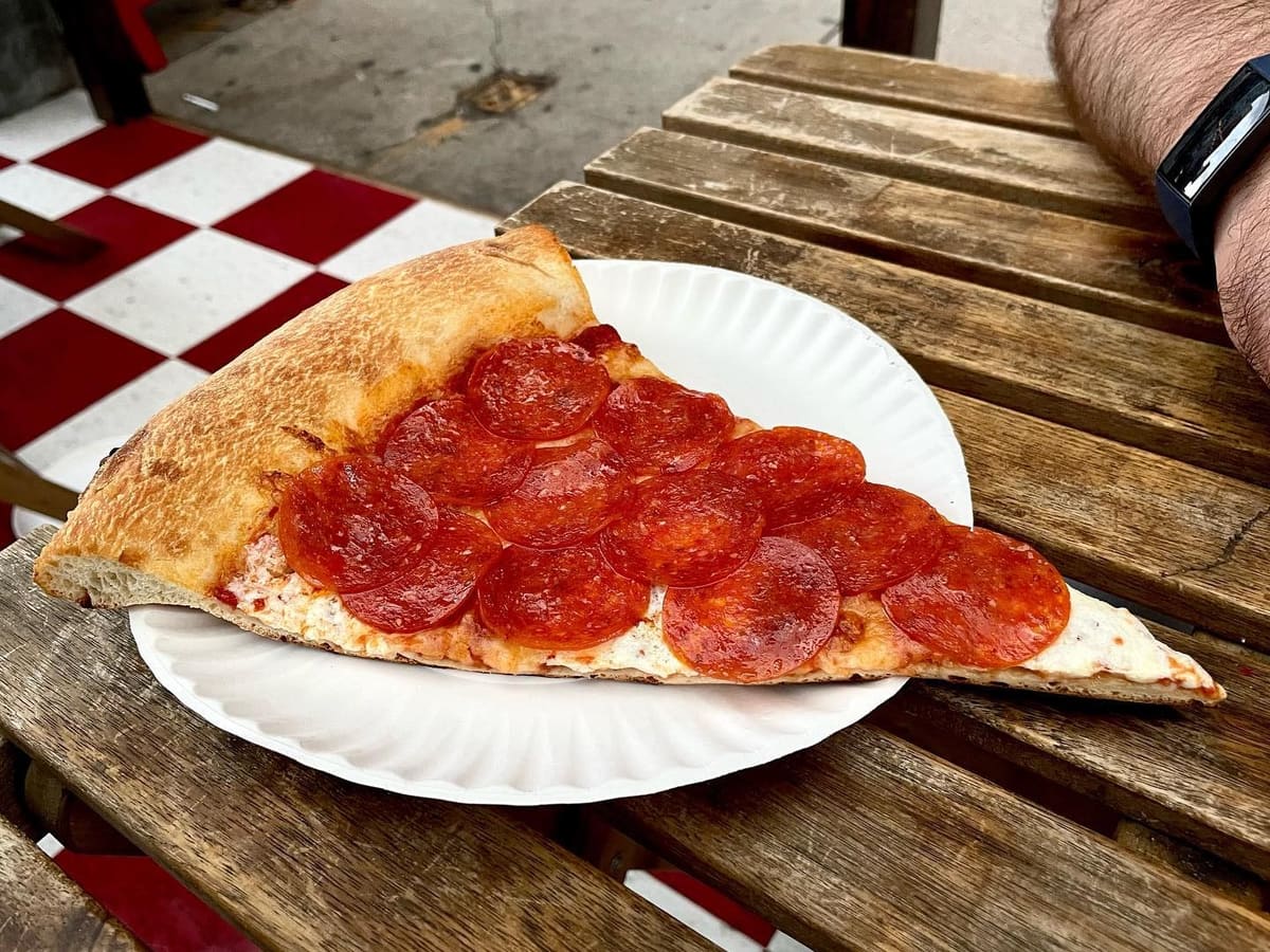 Pizza slice at Manero’s Pizza of Mulberry Street