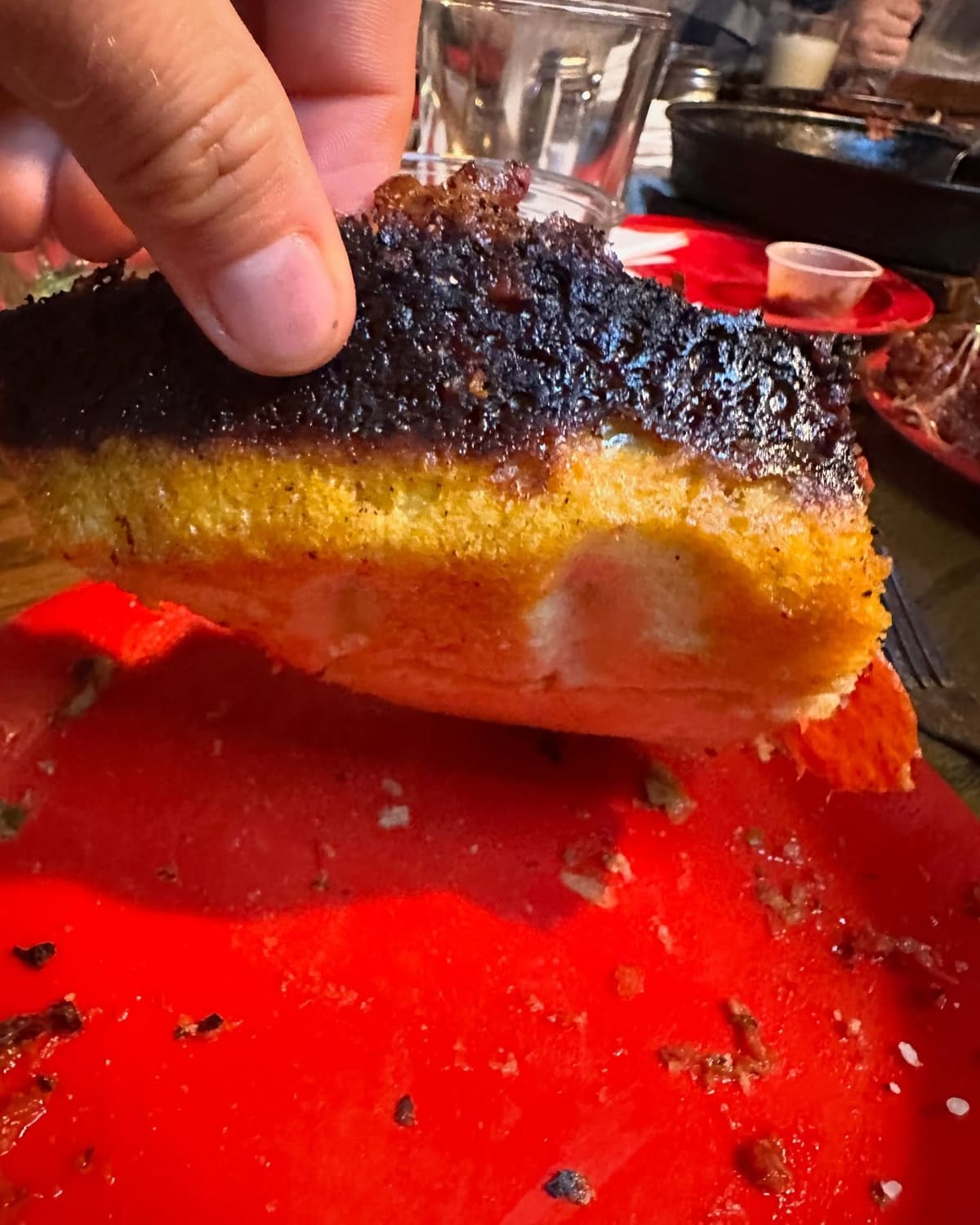 Side profile of the pizza crust at Pequod’s Pizza