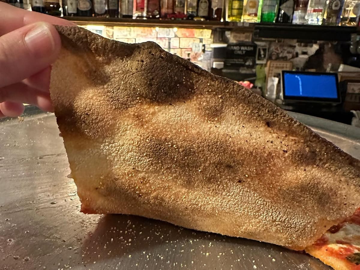 Underside of the pizza crust at Rubirosa