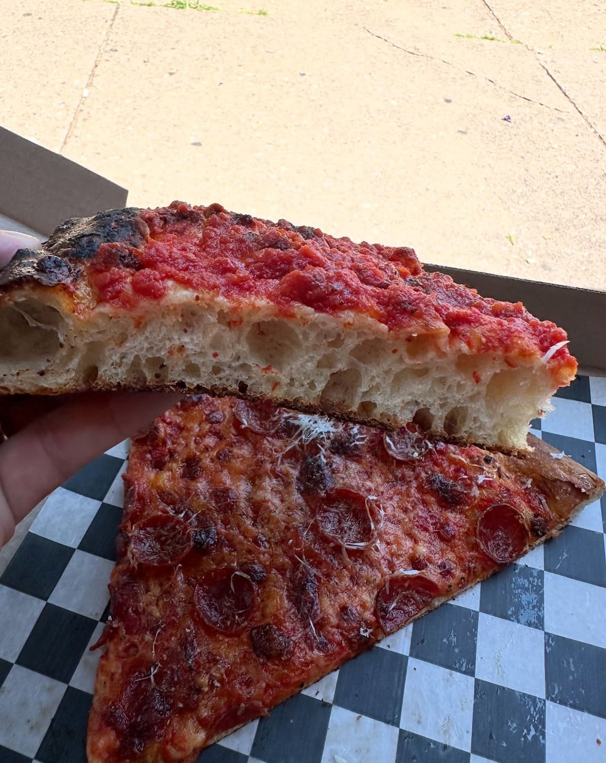 Side profile of the pizza crust at Shackamaxon Pizza