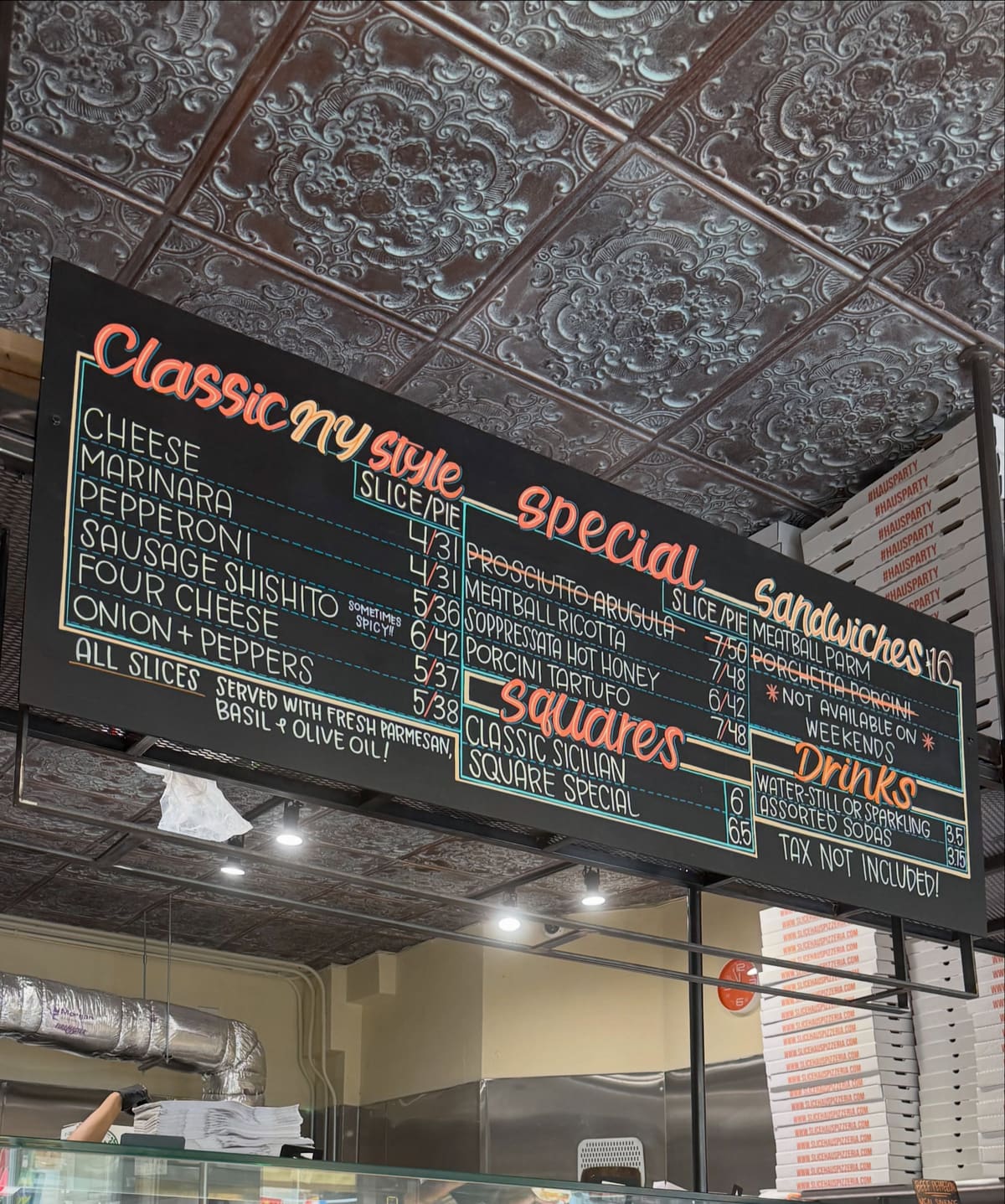 Restaurant menu at Slicehaus
