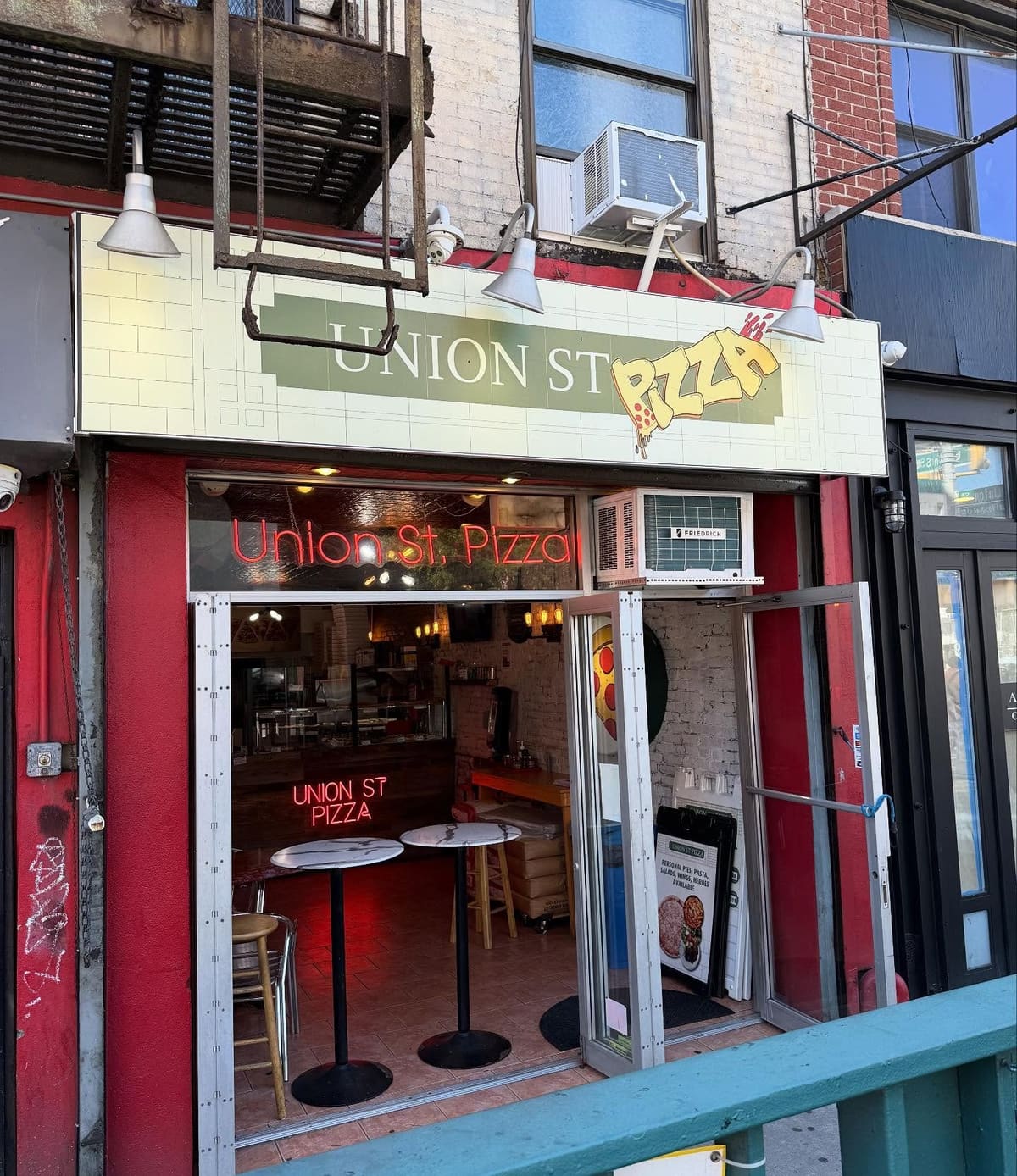 Restaurant exterior at Union Street Pizza in Brooklyn