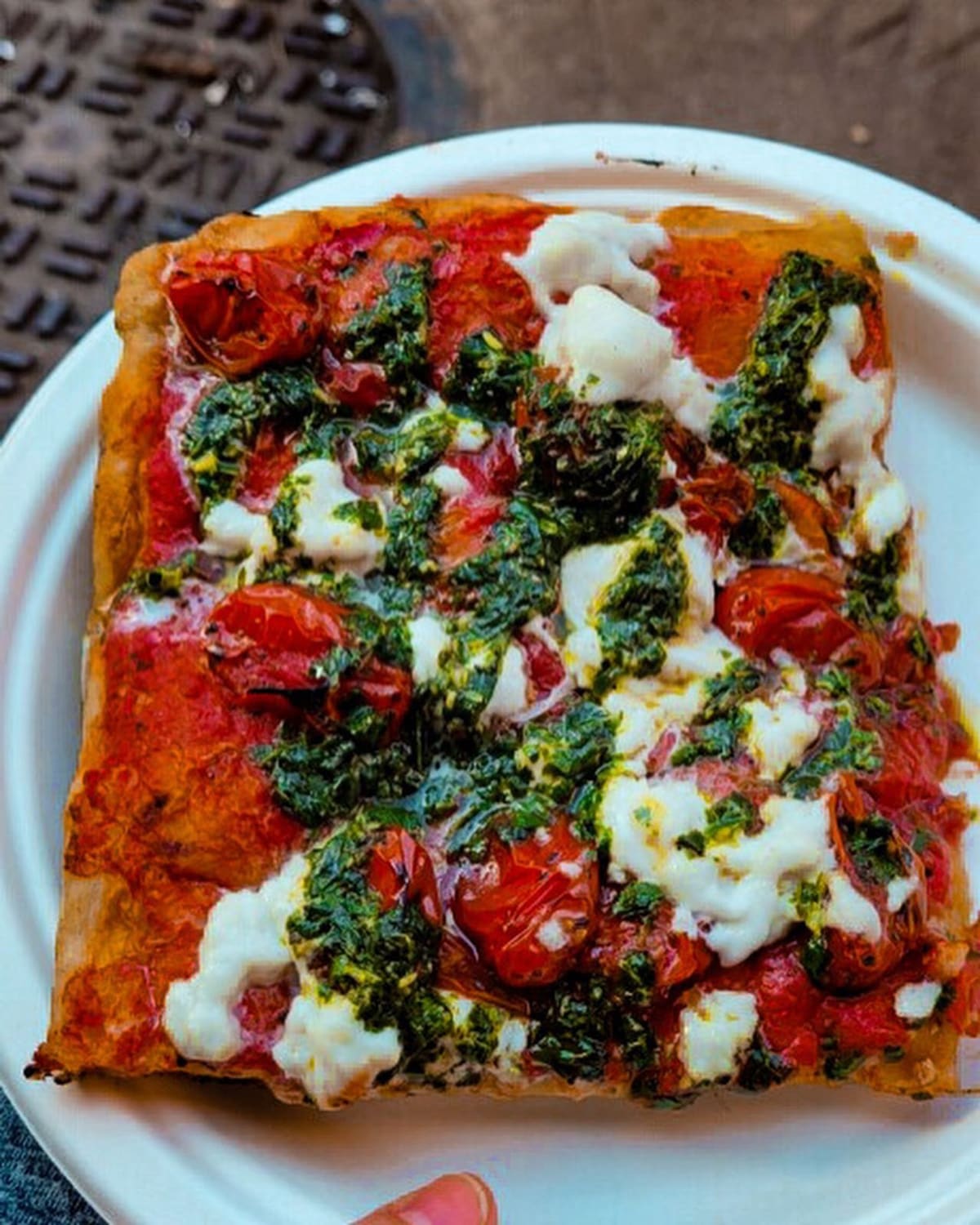 Square pizza slice at Unregular Pizza