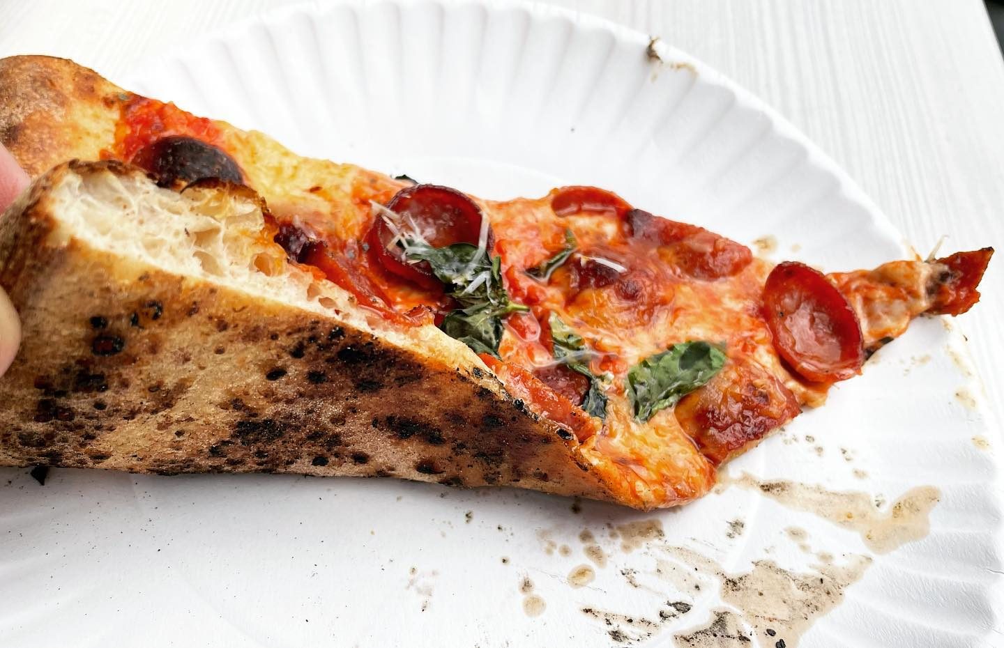 Side profile of the pizza crust at Zazzy’s Pizza