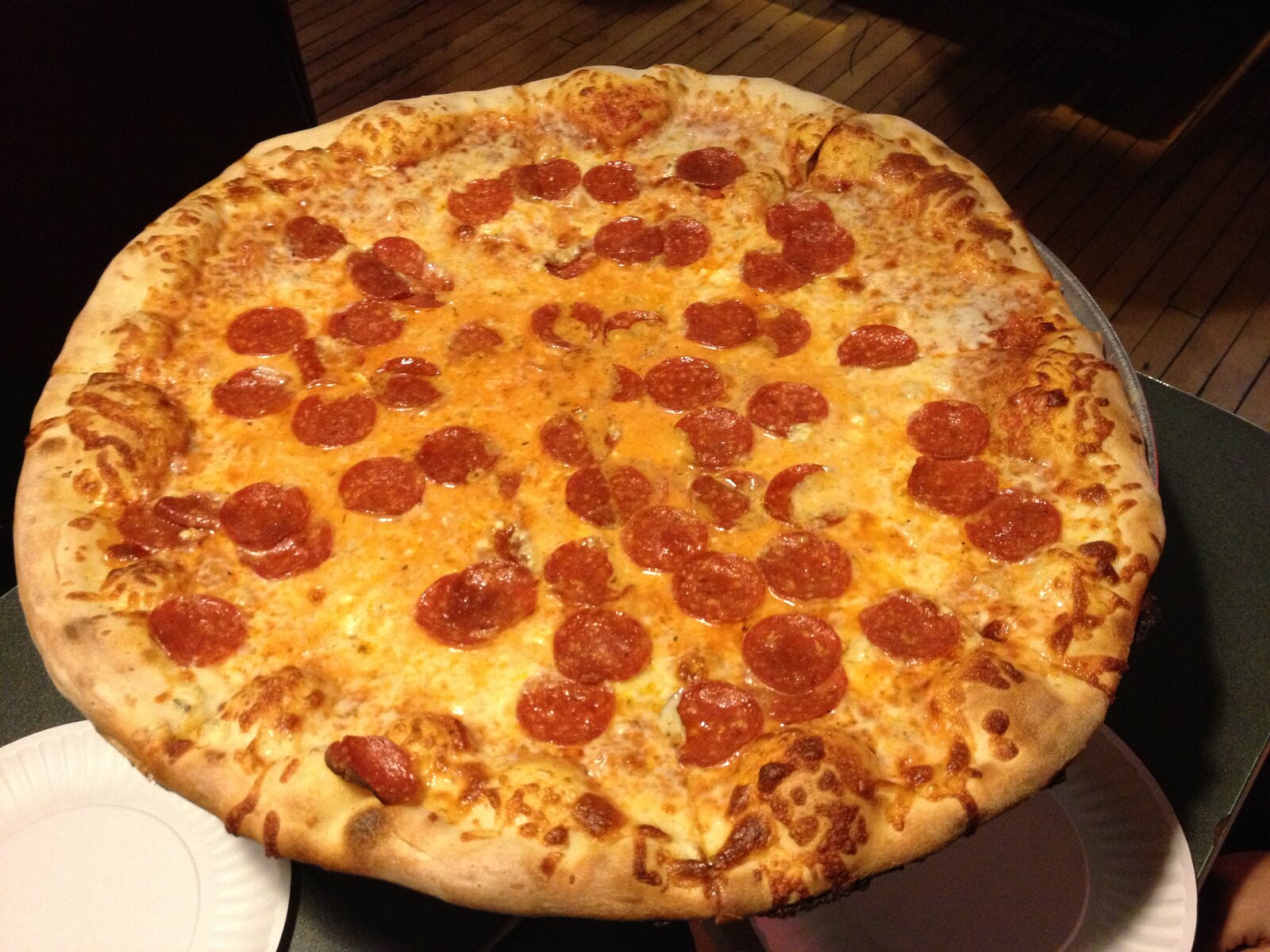 Golden pepperoni pie with a puffy well-baked crust, Santullo's